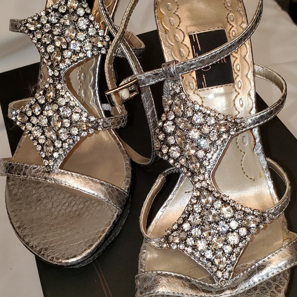 "Glint" silver platform snakeskin leather sandals